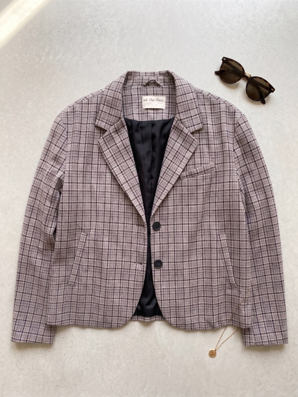 Free People Cali Plaid Neutral Relaxed Oversized Slouchy Blazer